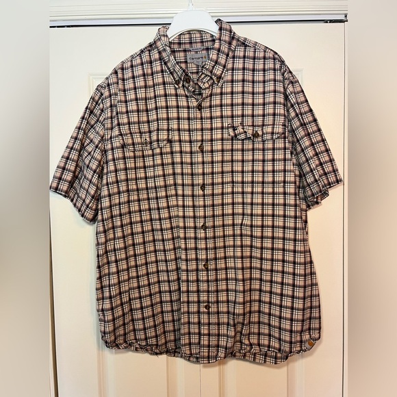 Carhartt Men's Relaxed Fit Button Down Short Sleeve Plaid Shirt. Men’s XXL. - Picture 1 of 7